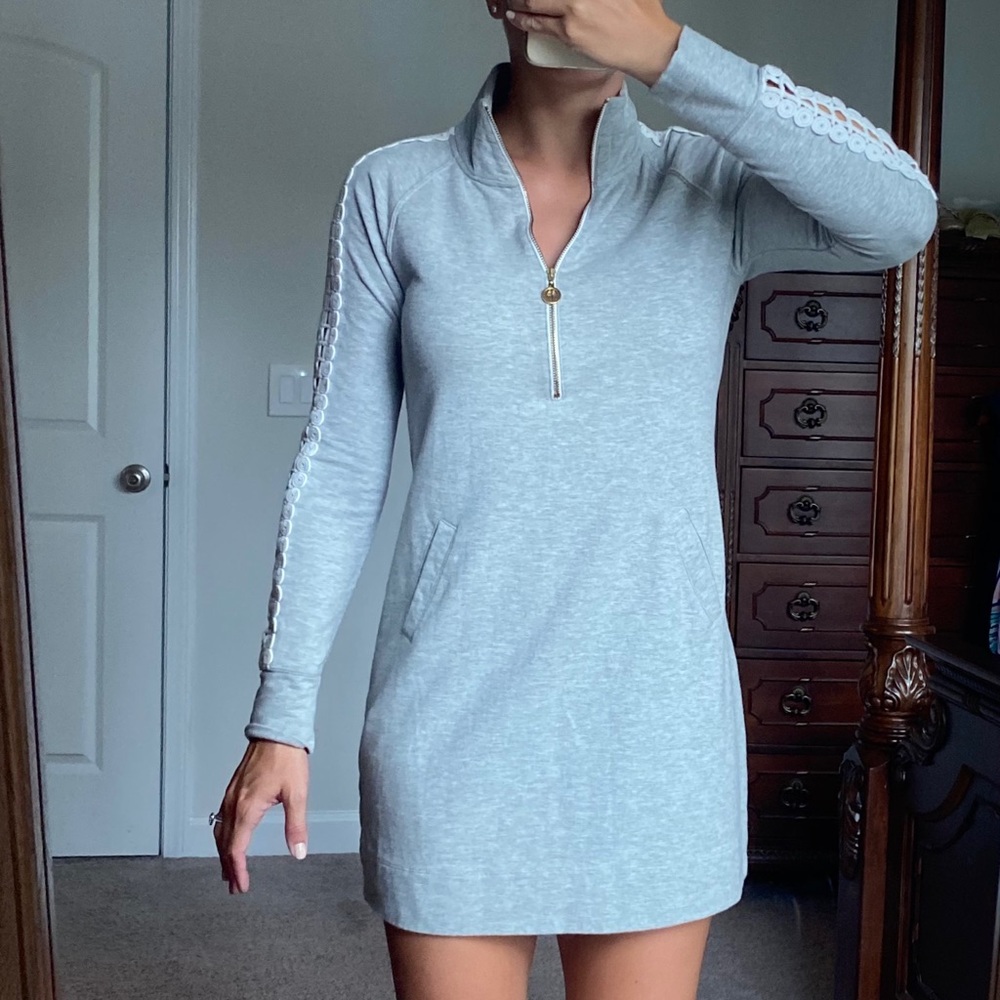 EUC Lilly Pulitzer Grey Eyelet Popover Dress XS